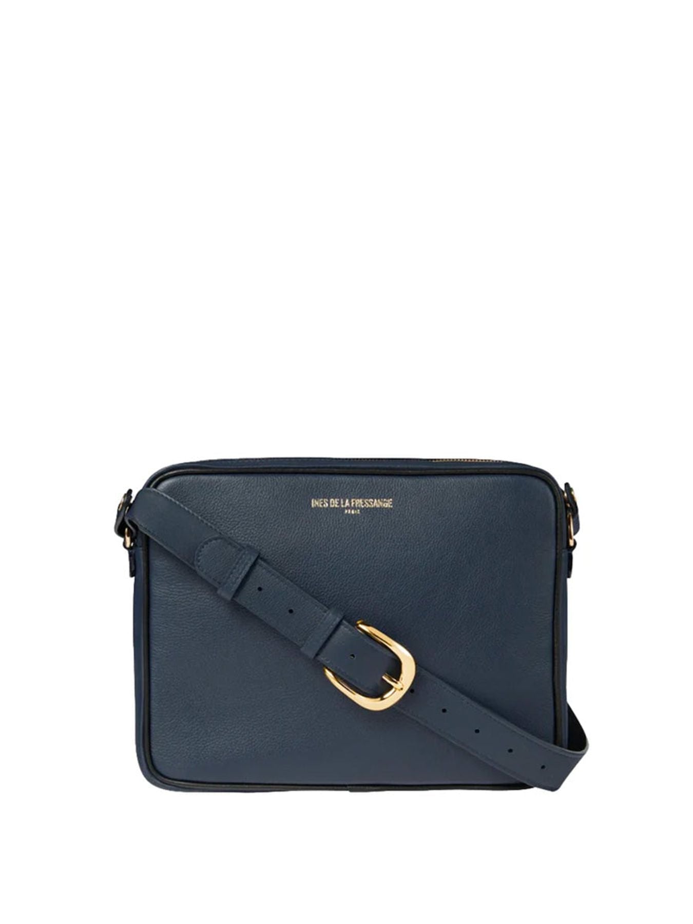 Marcia L shoulder bag in navy leather with black trim