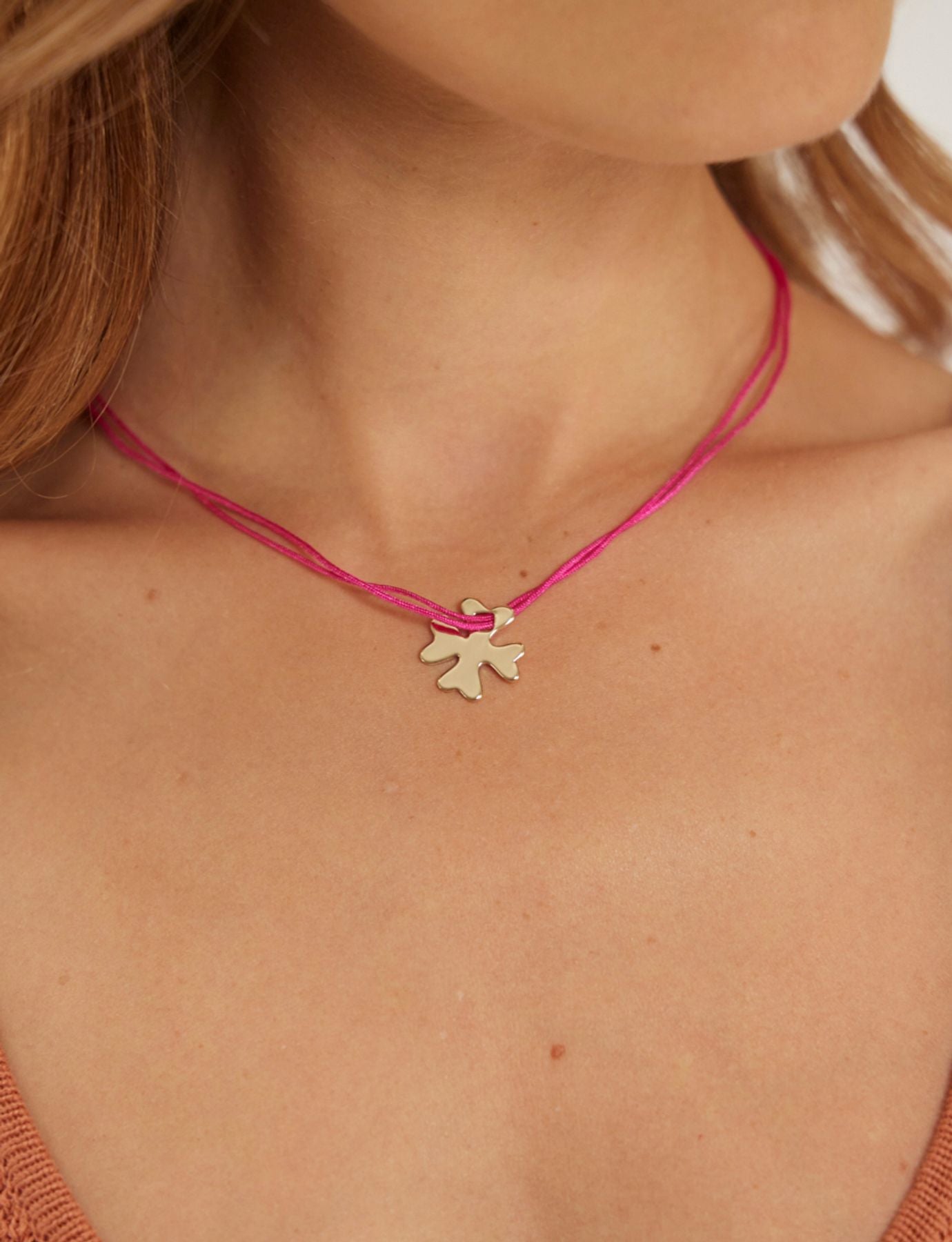 Pink clover necklace